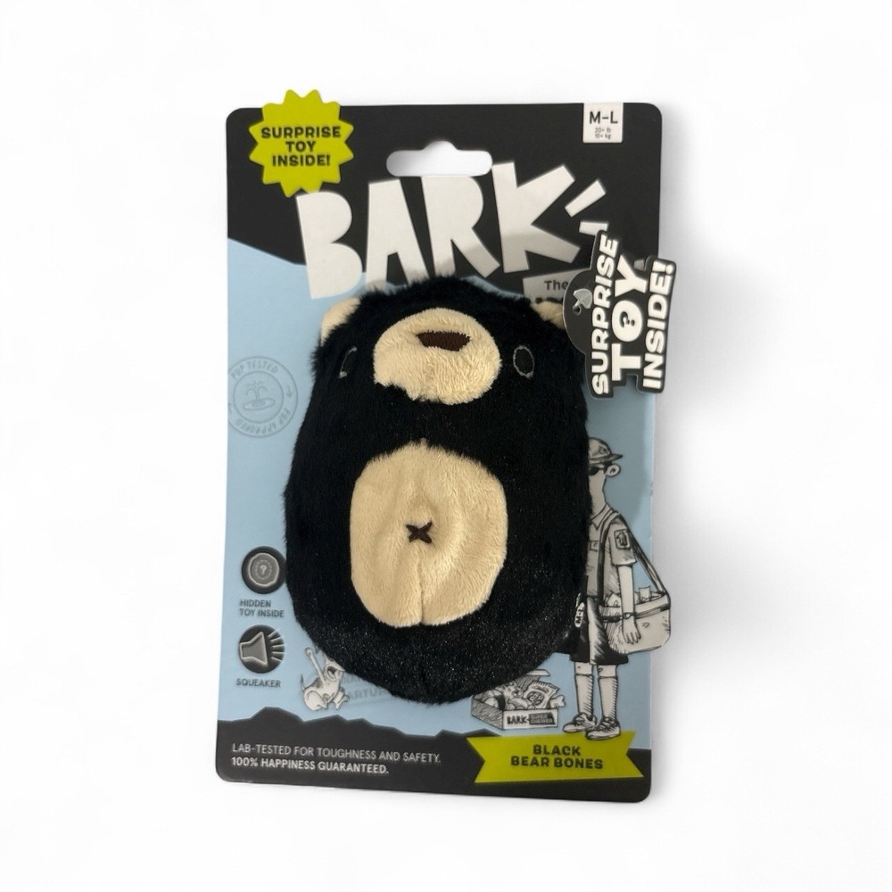Bark Black Bear Dog Toy Super Chewer M-L 20+lb rip & reveal